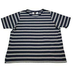 JK Knits Shirt Womens 22 Blue Gold Striped Short Sleeve Side Slit Pullover Tee